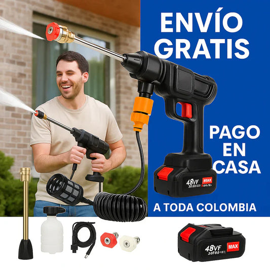 Hidrolavadora Inalambrica Portátil Recargable 48v 2 Baterias Color Negro